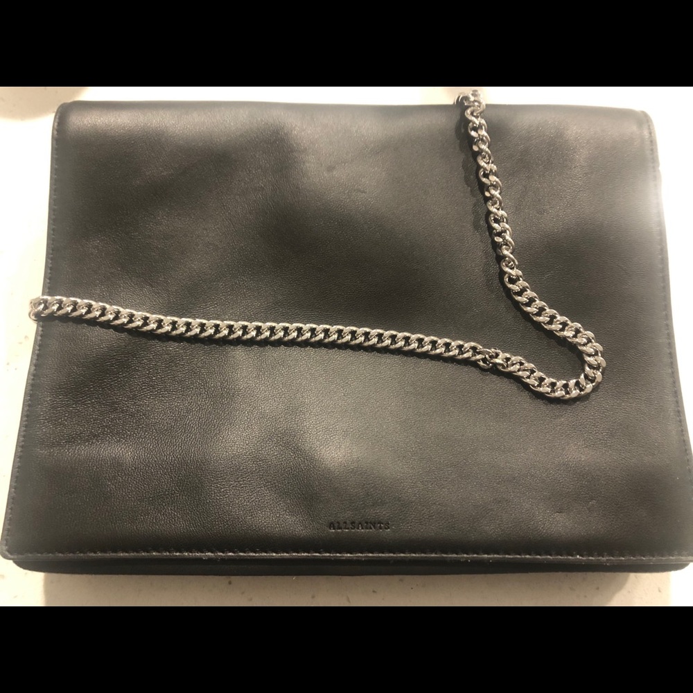 AllSaints BLACK LEATHER CROSS BODY BAG